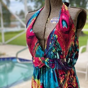 Colorful Tropical Halter Dress